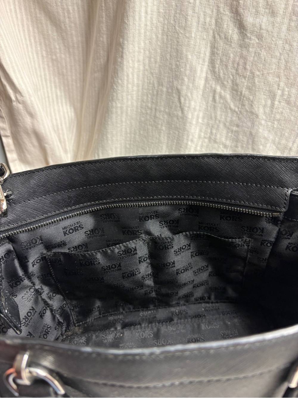 Michael Kors Black Leather Tote with Silver-Tone Hardware - Picture 6 of 9